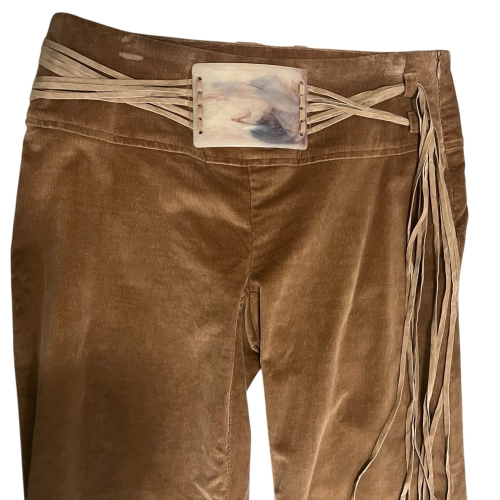 Cache Brown Velvet Flared Pants with Fringe Belt - Picture 2 of 14